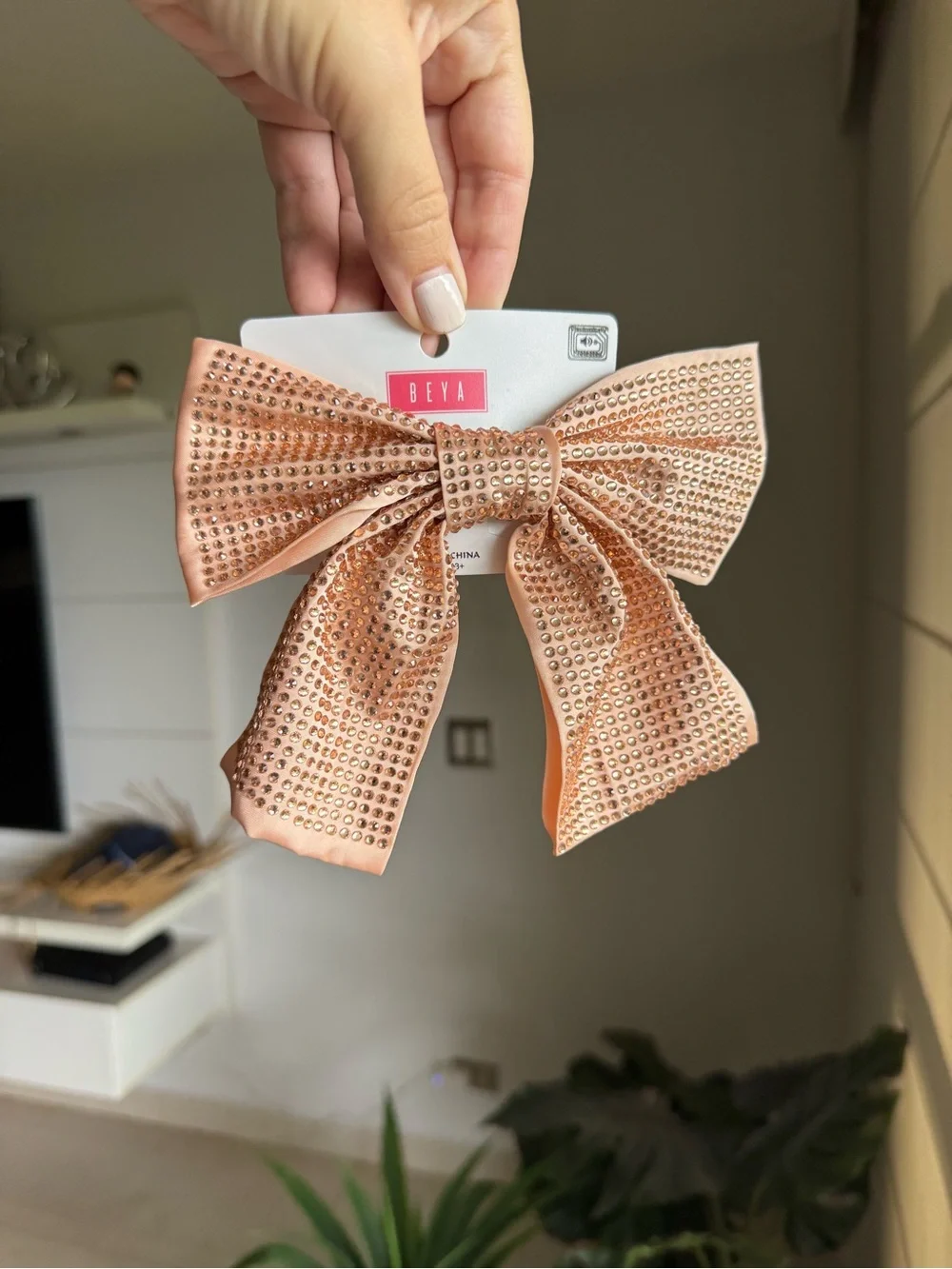 BEYA Peach Crystal Bow Hair Clip